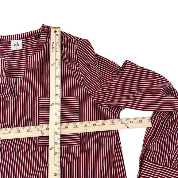 Striped Red & Blue Long Sleeve Tunic Blouse By Cabi Size L - Picture 4 of 7